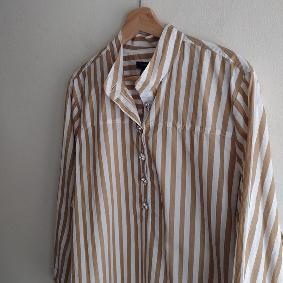 SALE! NWT JCrew Striped Blouse size 14 Latte White Fun Button details - Picture 7 of 11